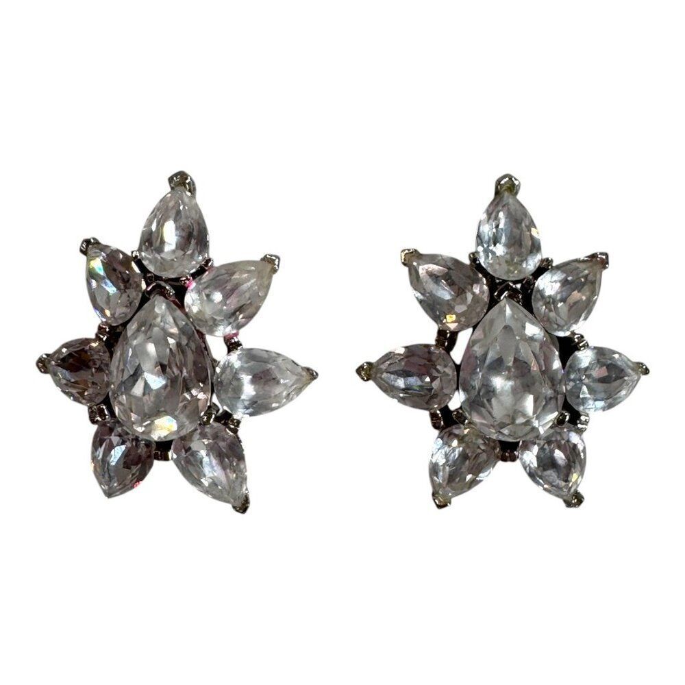 Vtg Signed Hony Rhinestone Brooch Lapel Pin Set of 2 Teardrop Flower Starburst